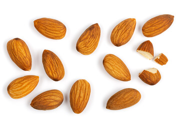 Top view Almond isolated on white background