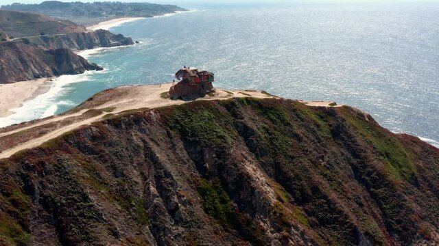 AERIAL: Devil's slide bunker sunset, drone view 03