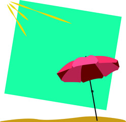 summer concept. collage with summery elements such as an umbrella, sand, beach, sunbeams. Minimalist composition of travel to the beach, resort, paradise, beautiful island. minimal design.