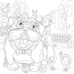 Adult coloring page,book a cute isolated dog,image for relaxing.Zen art style illustration.

