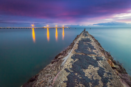 Long exposure shot of pier