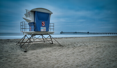 Empty Imperial Beach Pier and lifeguard tower