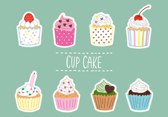 可愛いカップケーキのイラスト素材セット　白枠