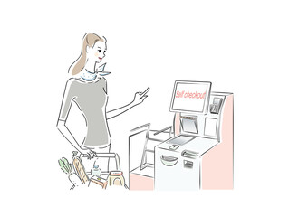 セルフレジを利用する美しい女性
