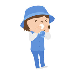 ゴルフ場で働く女性キャディのイラスト。ファーと叫んでいる女性。