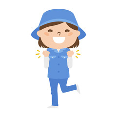 ゴルフ場で働く女性キャディのイラスト。楽しそうに喜んでいる女性。