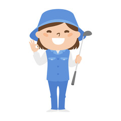 ゴルフ場で働く女性キャディのイラスト。手でオッケーサインを出してる女性。