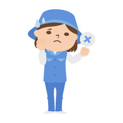 ゴルフ場で働く女性キャディのイラスト。女性はバツ印を出して困っている。