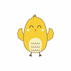 Cute chicken with a smile. A character for a children's book. Illustration for the Easter holiday. Vector hero in cartoon style.