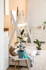 Interior of modern children's room with stylish bed