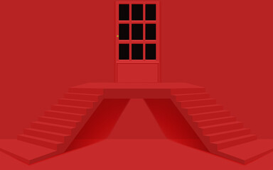 red two-way stairs and door on the red room