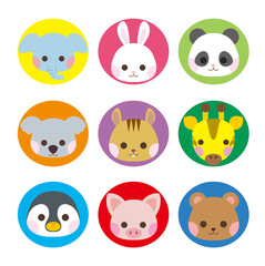 かわいい　動物　円形　アイコン　セット