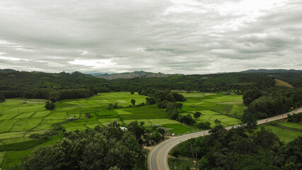 Aerial view country road in mountain.