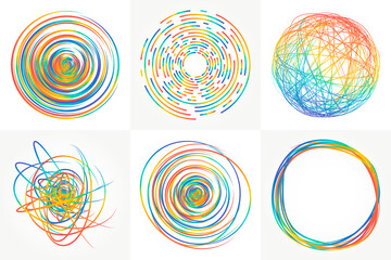 Colorful scribles - circles, spheres and doodles. Set of bright backgrounds for abstract design. - 406905028