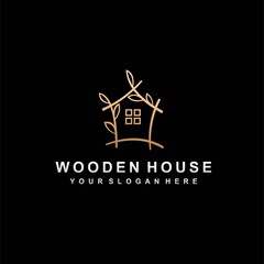 wooden house logo with simple concept