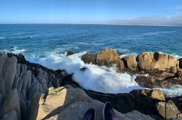 waves crashing on rocks