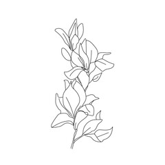 Flower One Line Drawing. Continuous Line of Simple Flower Illustration. Abstract Contemporary Botanical Design Template for Minimalist Covers, t-Shirt Print, Postcard, Banner etc. Vector EPS 10.