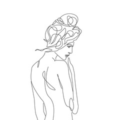 Trendy Line Art Woman Body. Minimalistic Black Lines Drawing. Female Figure Continuous One Line Abstract Drawing. Modern Scandinavian Design. Naked Body Art. Vector Illustration.