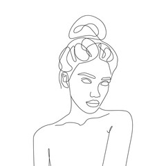 Woman Face Continuous One Line Drawing. Female Art Print Line Drawing Sketch Illustration. Woman Face Modern Print. Minimalist Female Contour Art Design. Vector EPS 10.