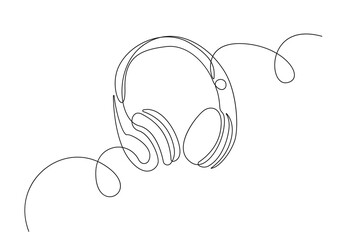 Headphones Minimalist One Line Drawing. Headphone Contour Illustration. Modern Minimalist Drawing. Music One Line Illustration. Vector EPS 10