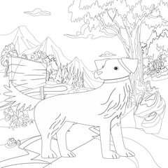 Adult coloring page, book a cute isolated dog, image for relaxing. Zen art style illustration.
