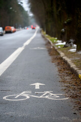 Selective focus photo. Bicycle road.