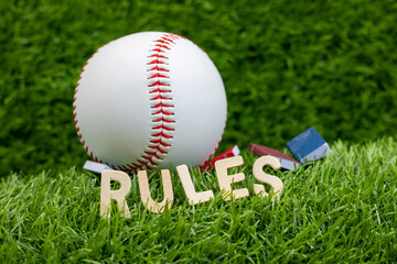 Baseball is on green grass for training concept or rules for Baseball