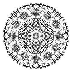 Circular pattern in the form of mandala with flower for henna, mehndi, tattoo, decoration. decorative ornament in ethnic oriental style. coloring book page.