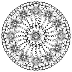 Circular pattern in the form of mandala with flower for henna, mehndi, tattoo, decoration. decorative ornament in ethnic oriental style. coloring book page.
