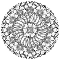 Circular pattern in the form of mandala with flower for henna, mehndi, tattoo, decoration. decorative ornament in ethnic oriental style. coloring book page.