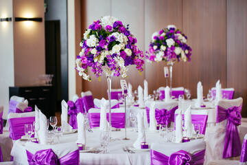 Table set for wedding or another catered event dinner.