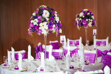 Table set for wedding or another catered event dinner.