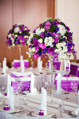 Table set for wedding or another catered event dinner.