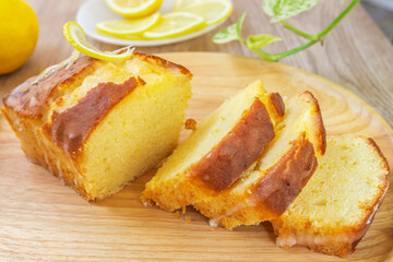 Homemade glazed lemon pound cake