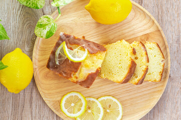 Homemade glazed lemon pound cake