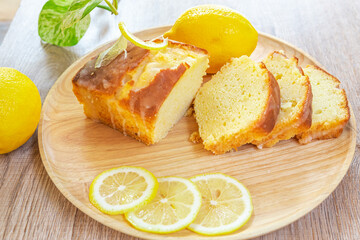 Homemade glazed lemon pound cake