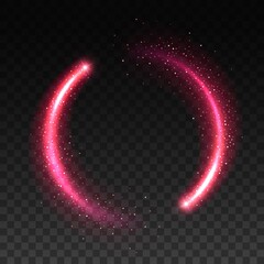 Pink sparkle circle realistic vector of glittering star light effect on transparent background. Magic shining ring of shooting star or comet glowing trails with sparks, flares and bright particles © Vector Tradition