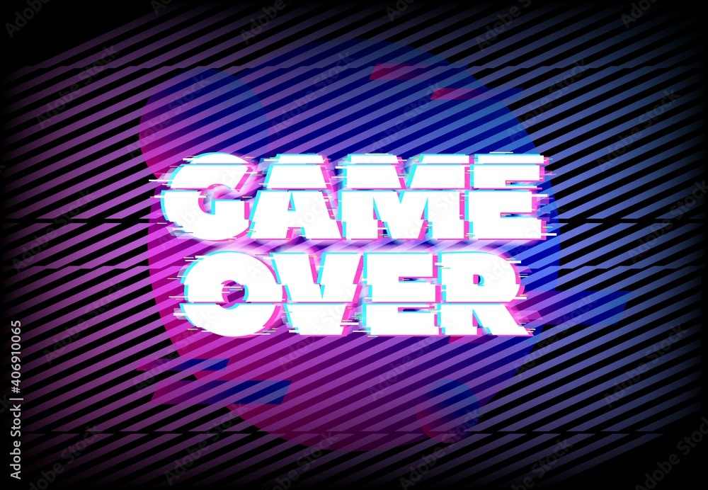 Aufkleber glitch effect for game over page. abstract vector background with blue and purple neon glitched diag