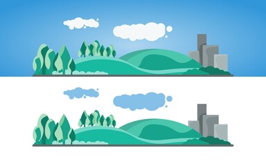 Set of banners with a landscape. A forest or park in a suburban area. Vector illustration in a flat style.