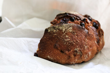 Close up Artisan Sourdough Rye Bread with  Black Olive