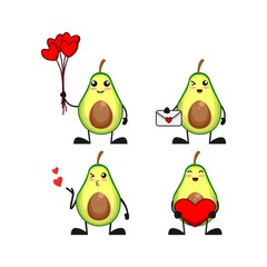 vector illustration of cute avocado fruit valentine love theme bundle set. cute avocado fruit Concept White Isolated. Flat Cartoon Style Suitable for Landing Page, Banner, flyer, Sticker.