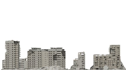 Ruined buildings isolated on white 3d illustration