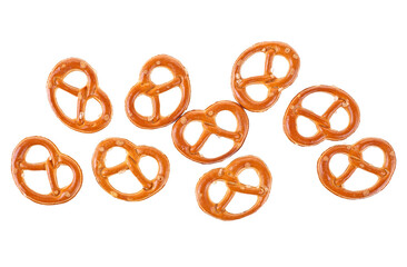 Bretzels crackers with salt isolated on a white background. Bavarian beer snack.
