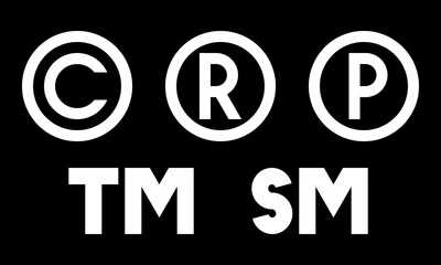 intellectual property icons set on black background