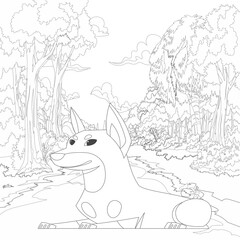Adult coloring page, book a cute isolated dog, image for relaxing. Zen art style illustration.
