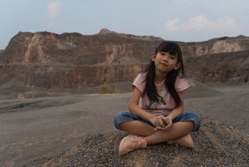 Fototapeta na wymiar Portrait Asian cute child girl 7 years old smiling happy