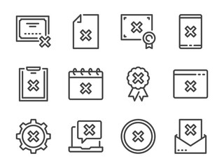 Cancelation and Rejection line icons. Decline, Wrong and Disapprovement vector outline icon set.