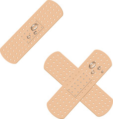Vector image of a medical plaster with the waterdrops. Waterproof bandage. 