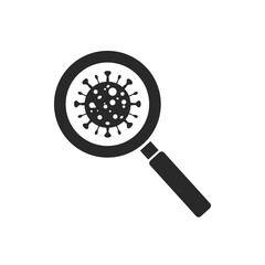 Cartoon virus image under a magnifying glass icon Flat illustration of virus under magnifying glass vector icon for symbol icon vector illustration.