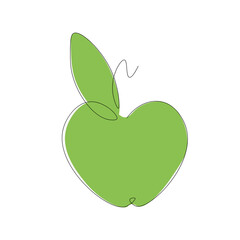 Apple on white background one line drawing, vector illustration	